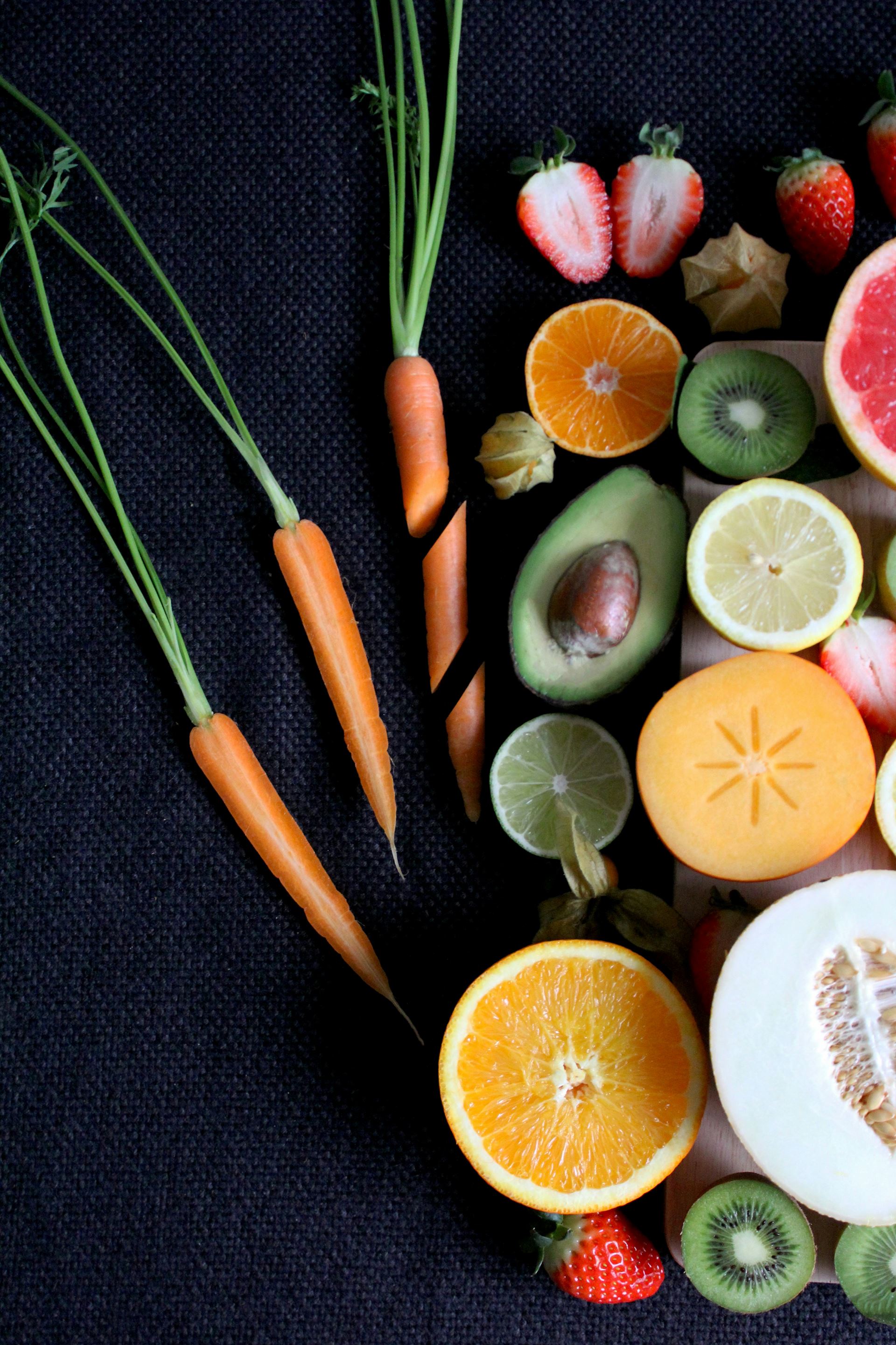 Veg and fruit on a black background